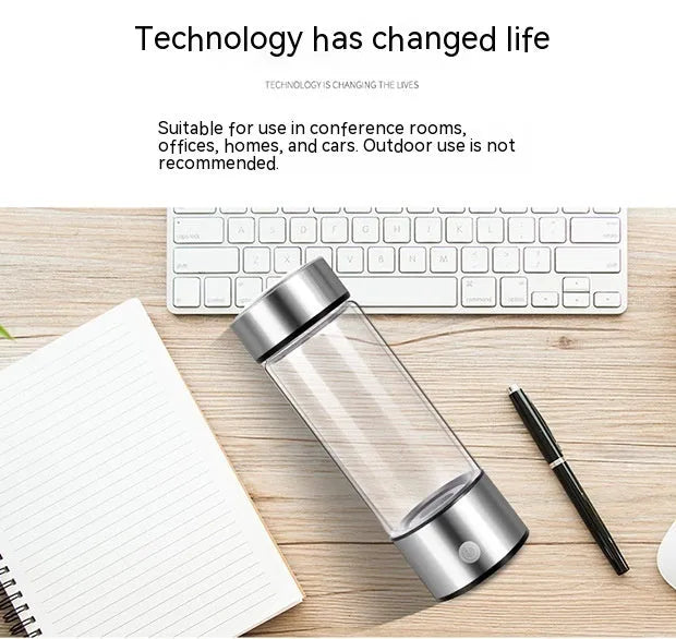 Hydrogen water bottle with electric generator in silver colour, borosilicate glass, 401-500ml capacity