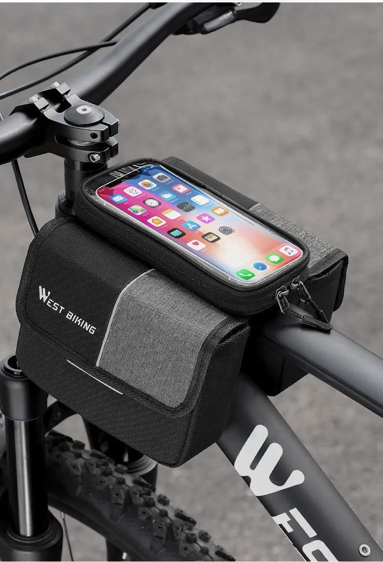 Black and gray Oxford cloth bilateral tube touch screen saddle bag with 2L capacity