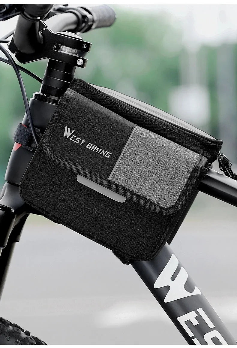 Black and gray Oxford cloth bilateral tube touch screen saddle bag with 2L capacity
