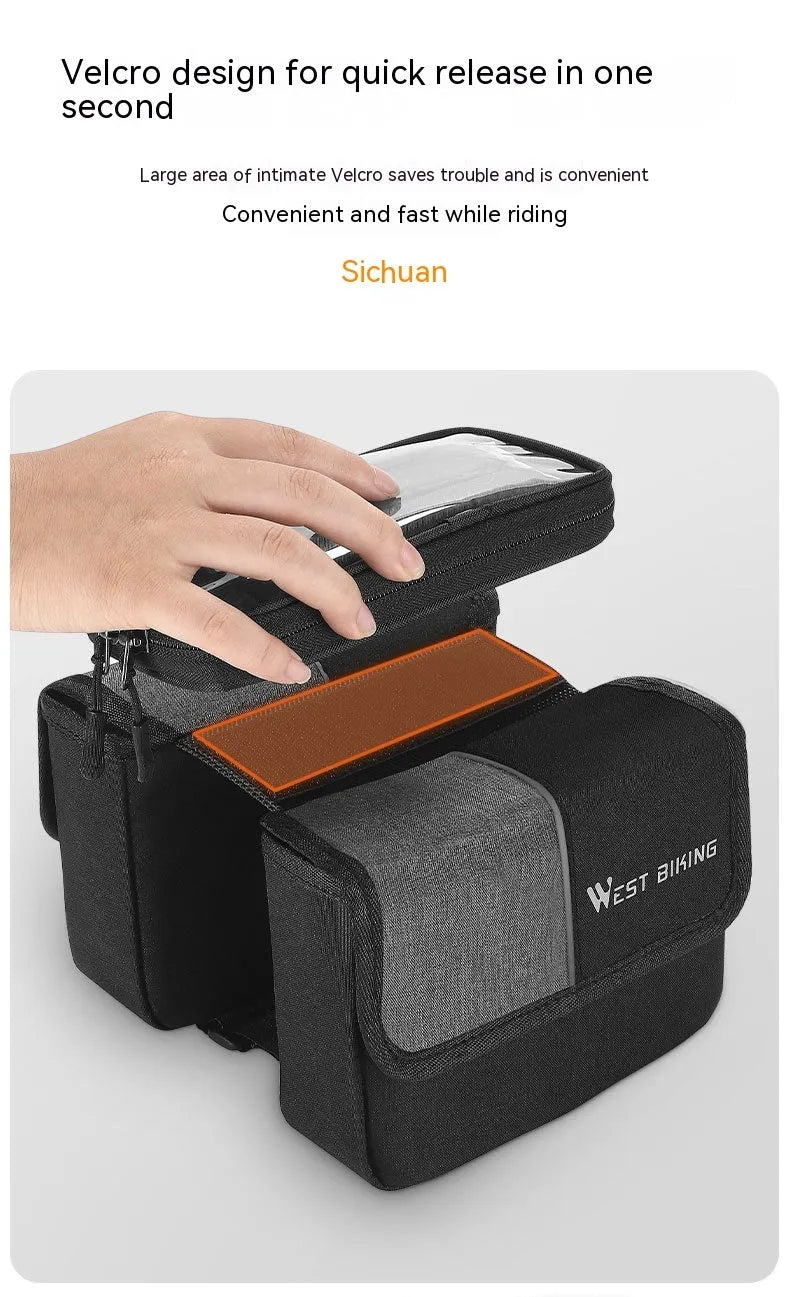 Black and gray Oxford cloth bilateral tube touch screen saddle bag with 2L capacity