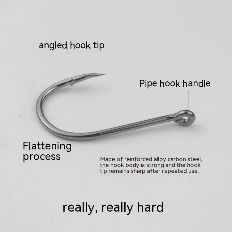 Barbed fishing hooks in various sizes from small to large on a blue background