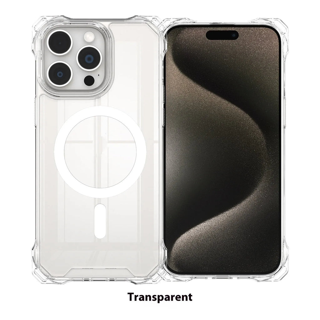 Shoulder lanyard TPU phone cover with magnetic suction, four-corner drop protection, and transparent black finish for Apple iPhone