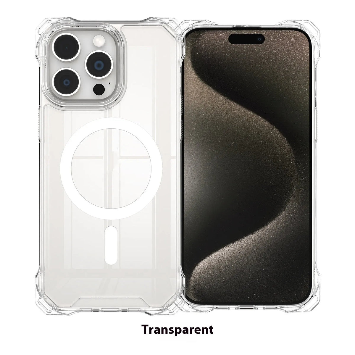 Shoulder lanyard TPU phone cover with magnetic suction, four-corner drop protection, and transparent black finish for Apple iPhone