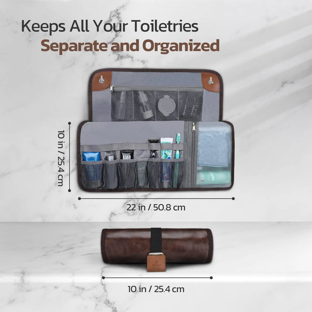 Men's portable PU wash bag travel buggy bag in black or light brown with simple modern style
