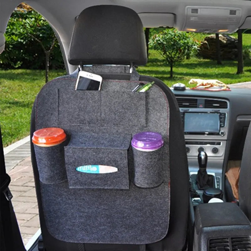 Wool felt car seat organizer bag in black, 33 x 14 x 5.5cm multi-purpose auto storage pouch
