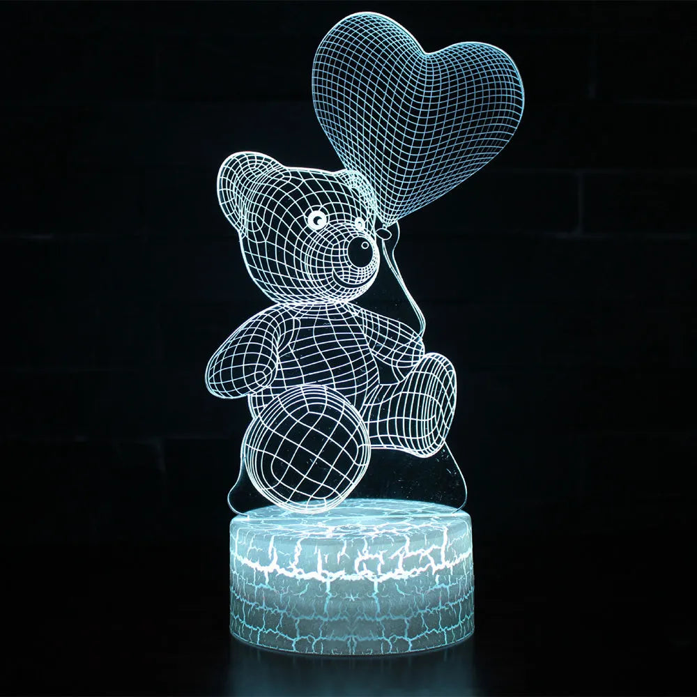 3D cute bear creative night light with colourful acrylic shade and LED source, shown as a shaped night light for home or hotel use.
