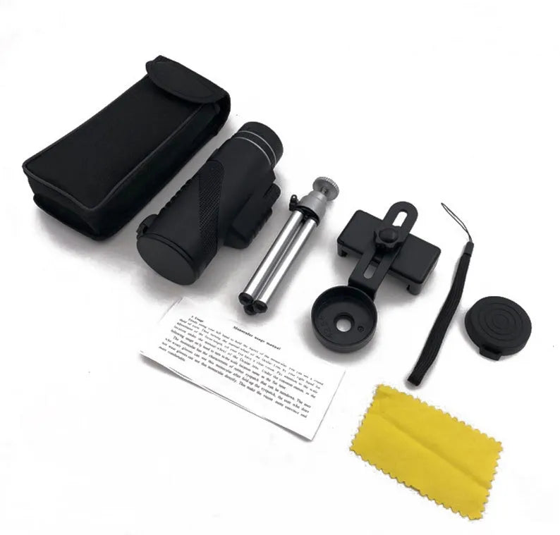 Black 40x60 monocular telescope with compact 144mm design and fully coated FMC lens