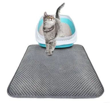 Honeycomb EVA cat litter mat in gray with waterproof base, sizes S M L, trapping litter from paws