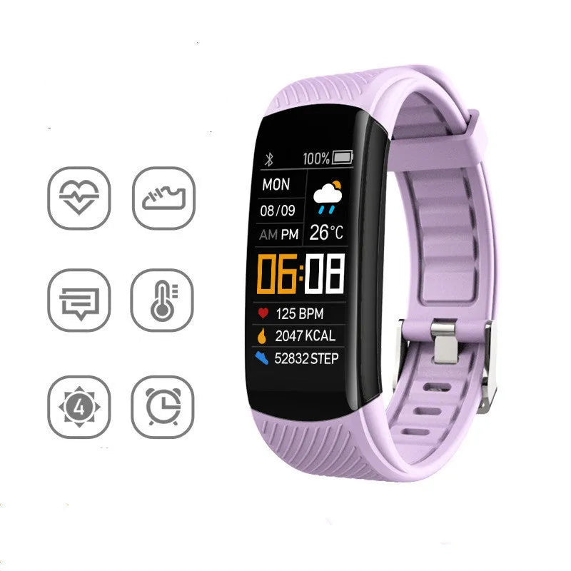 Black TPU sports pedometer bracelet with 0.96-inch screen displaying fitness metrics