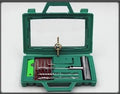 Car tyre repair kit with rubber strips, drill pin, solid handle, wrenches and storage box
