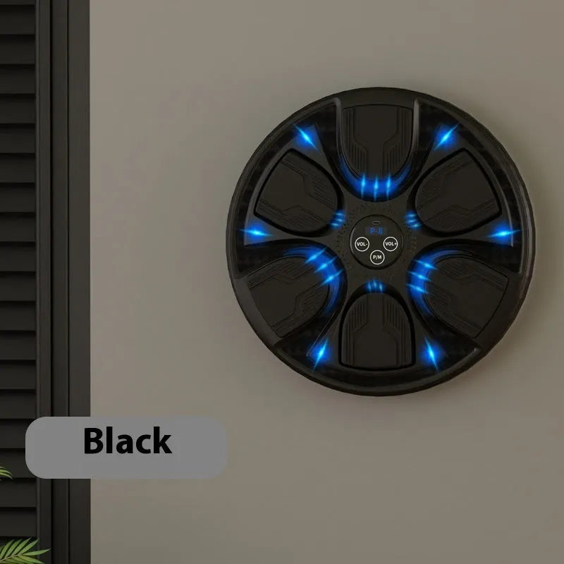 Black leather and PP intelligent music boxing wall target with gloves for home training.