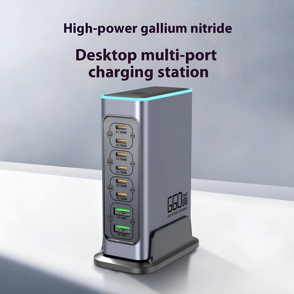 660W gallium nitride desktop charger with Type-C interface and multi-port design for mobile phone and tablet use