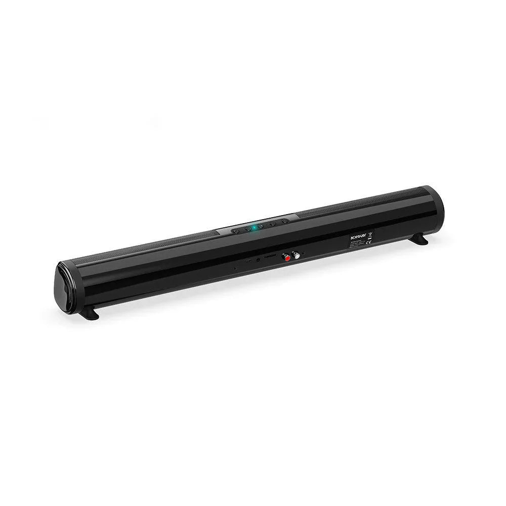 Black high-power Bluetooth soundbar speaker with compact rectangular design.