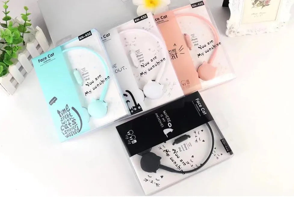 Cat ear headphones with 3.5mm straight plug for PC in Black, Blue, Pink and White