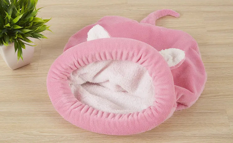 Cloth cat and dog sleeping bag nest mat with big ears and small tail, coffee pink or grey, 50x40cm or 65x55cm