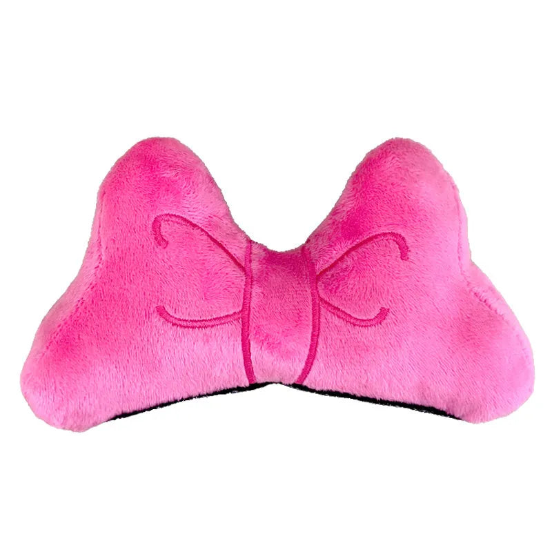Plush bow tie helmet decoration in red, pink, or rose for motorcycle and ski helmets