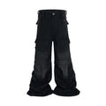 Detachable washed-out cotton overalls with multiple pockets in mid-waist style for teenagers