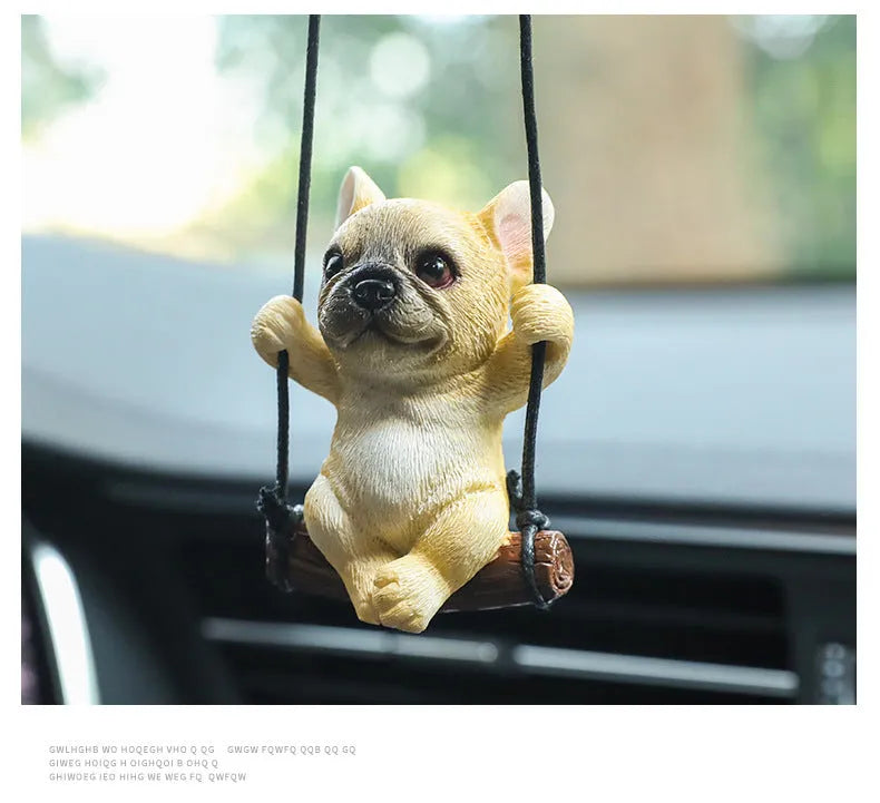 Resin bulldog car hanging ornament for rearview mirror in cartoon style