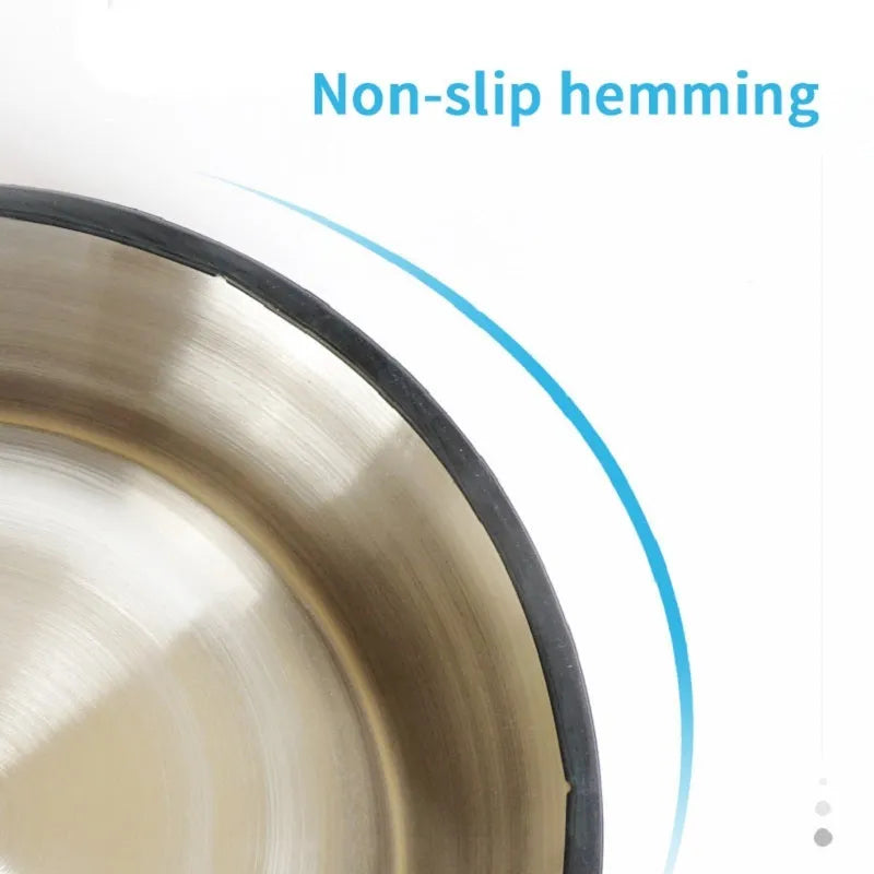 Stainless steel pet bowl with melamine exterior in six colour options showing non-slip base