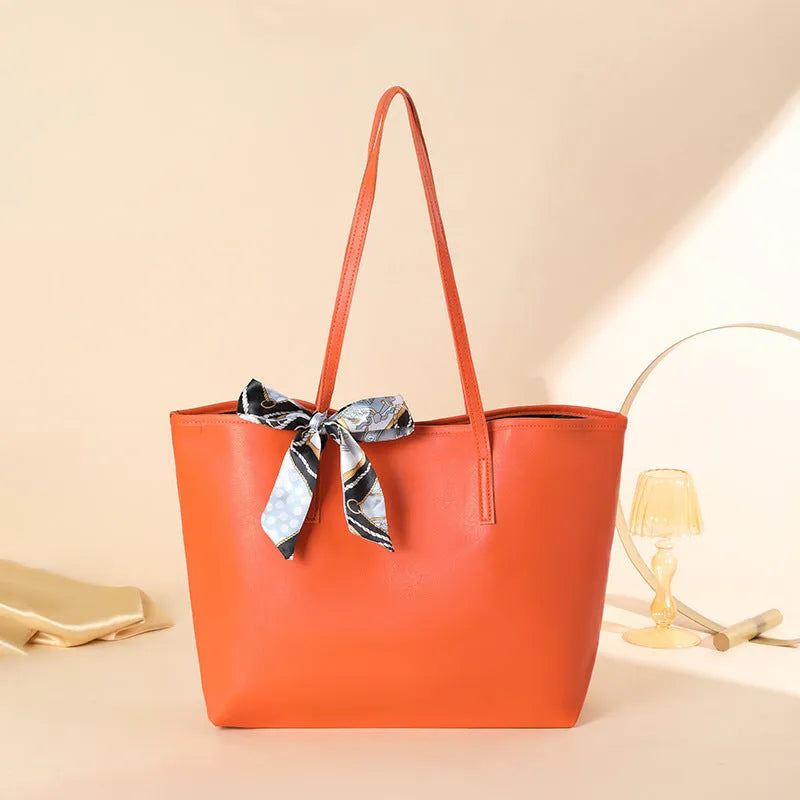 PU ladies shoulder bag with colour blocking and piped pocket, 45cm wide, in black grey brown orange or white