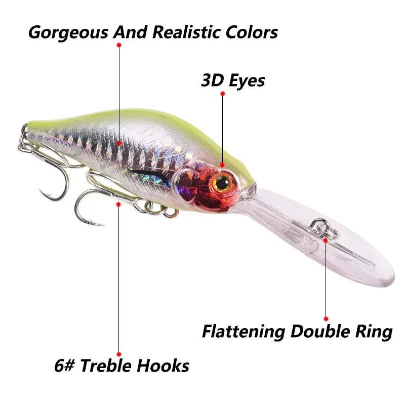 105mm deep diving mino fishing lure with floating rock design in multiple colours