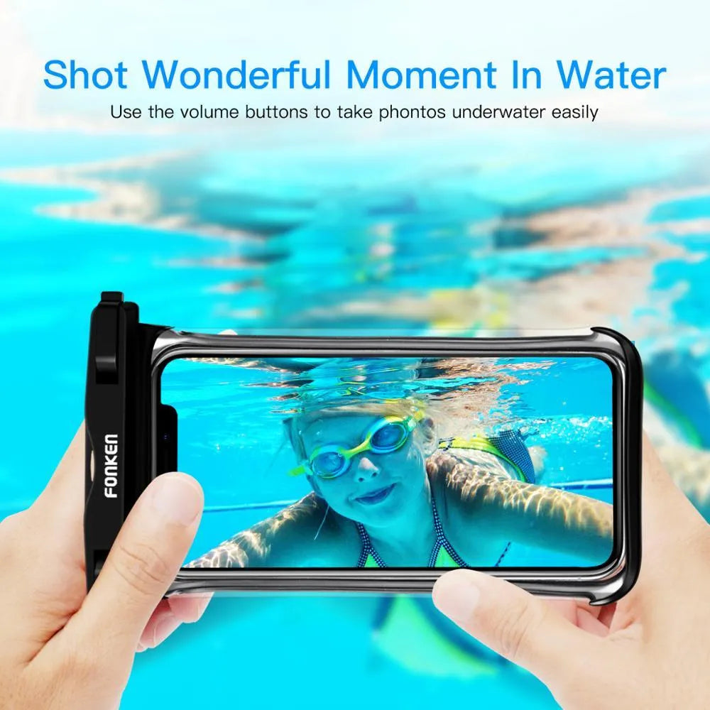 Waterproof phone pouch transparent front double ring seal 7 inch black blue green white