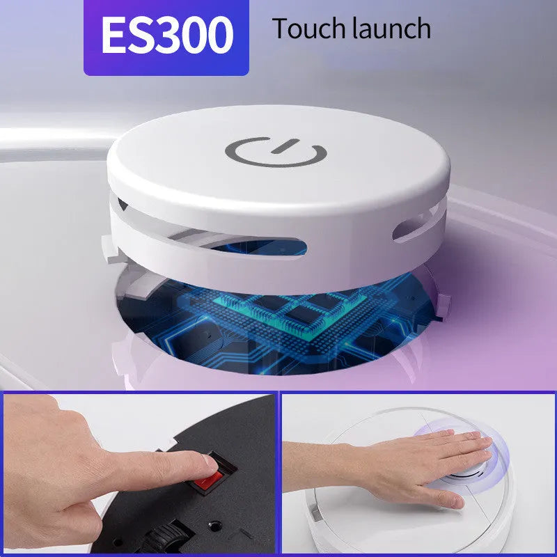 Circular automatic sweeping robot with a low profile for cleaning under furniture.