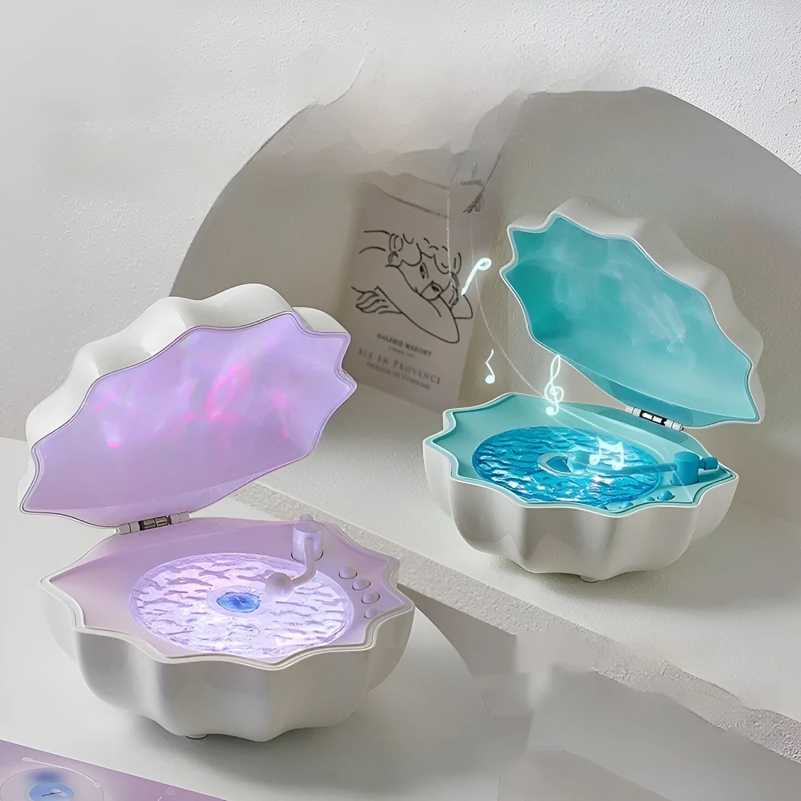 Wireless mini Bluetooth shell light stereo speaker with wave light in three colours for desktop outdoor home use