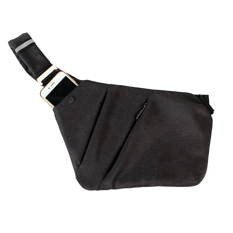 Canvas chest bag crossbody one shoulder 31x20x1cm 190g in smoke black and silver grey