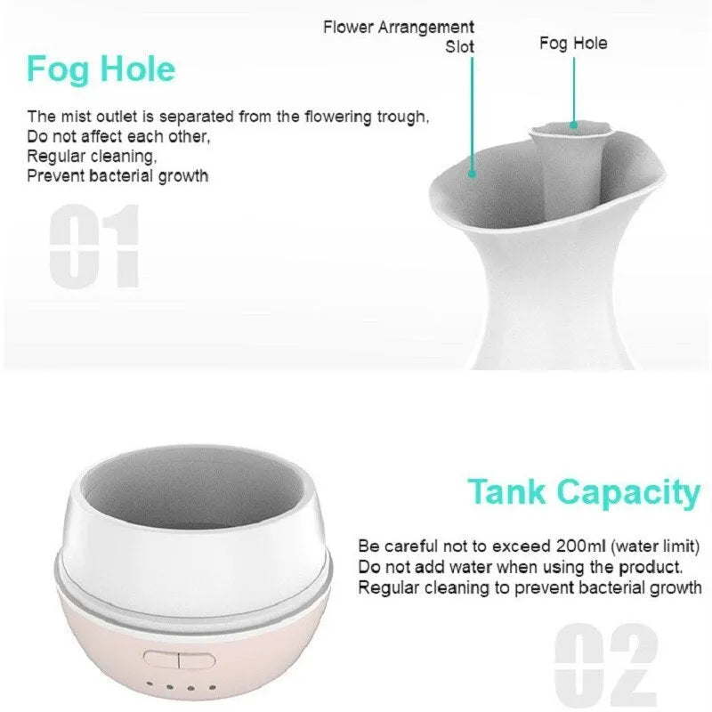 White ultrasonic aromatherapy diffuser with colourful night light and 200ml water tank