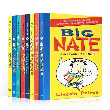 Big Nate 8-Book Box Set showing eight paperback volumes by Lincoln Peirce in a cardboard box