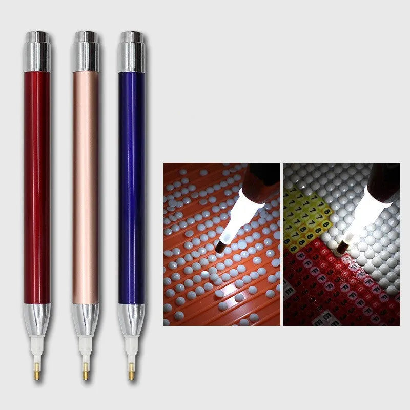 Aluminium alloy luminous drill pen for diamond painting in blue gold red colours