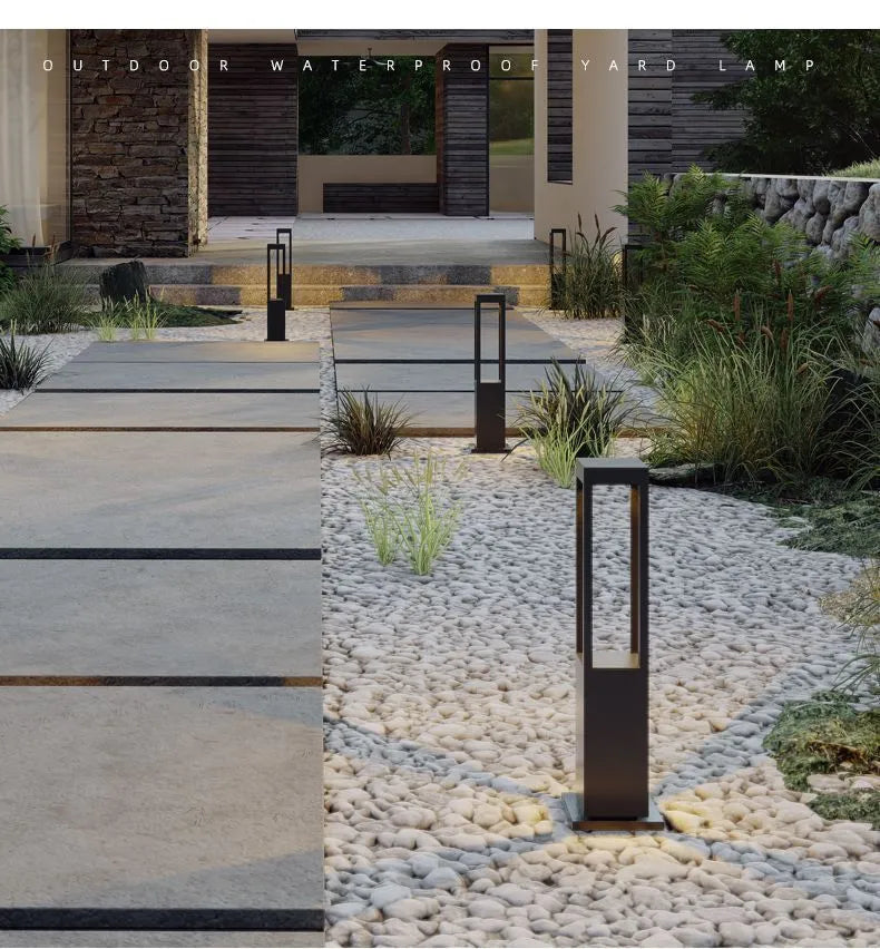 60cm iron outdoor garden lamp with IP65 protection and 3000K colour temperature for lawn and path lighting.
