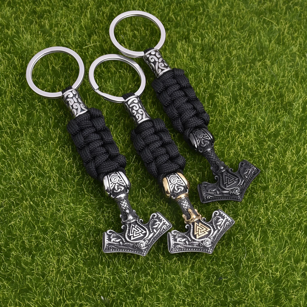 Viking triangle rune impactor keychain in stainless steel with bear pattern, half-handmade finish