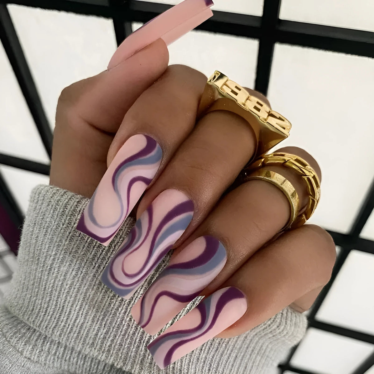 Ballet Wave Line design detachable nail stickers with jelly glue tubes, part of a 24 or 96 piece set.