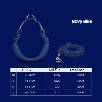 Pet harness with 1.5m leash in five sizes XXS to L and four colours Blue Green Pink Red Yellow