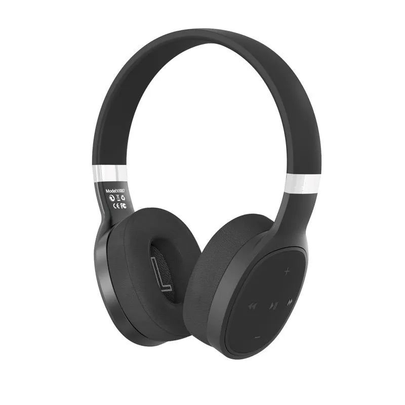 Folding wireless Bluetooth sports headset showing earcups in black colour option