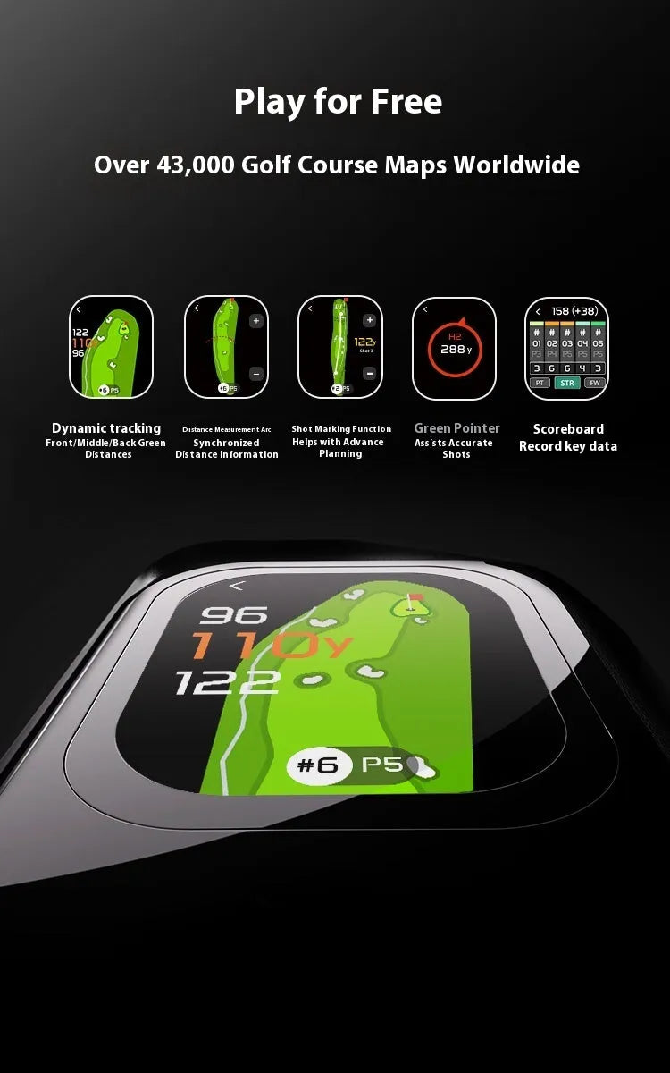 Black GenePro G1 GPS golf rangefinder with optical lens and AMOLED touchscreen display