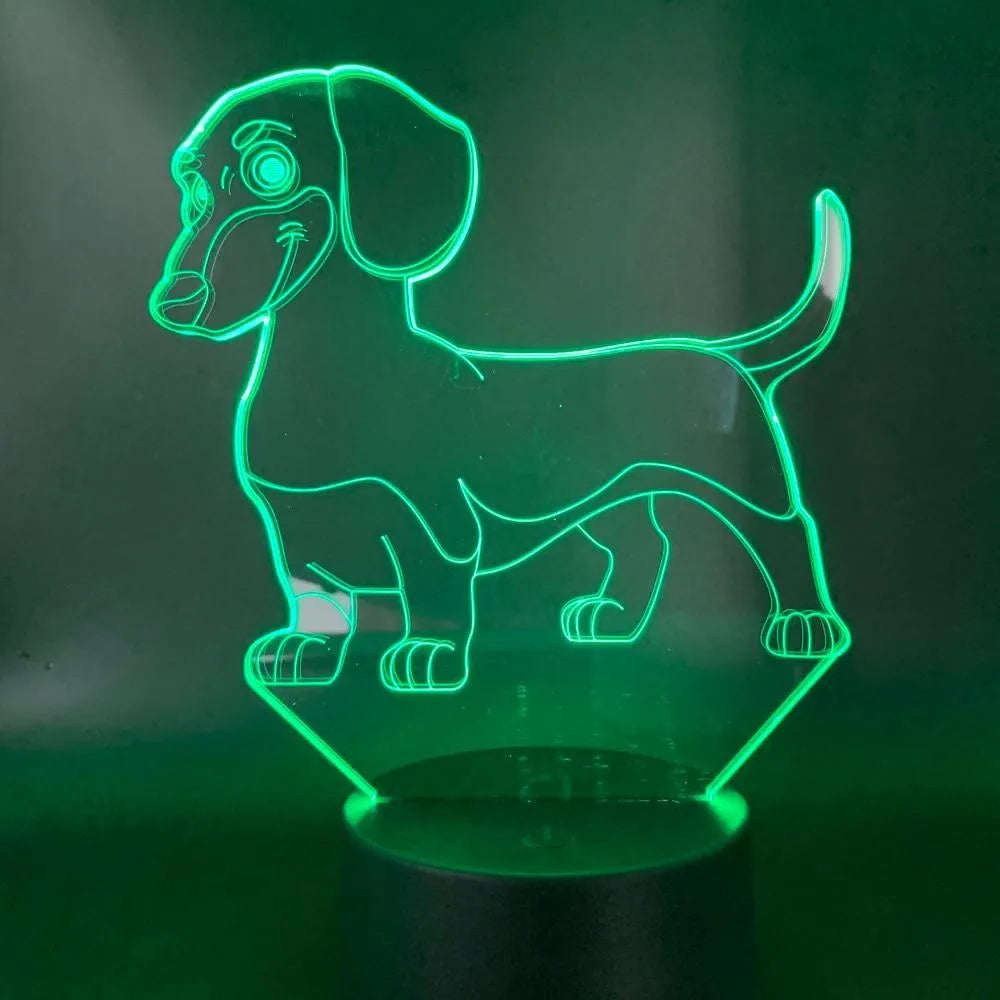 Dachshund 3D night light with acrylic lampshade, ABS base, USB cable, and remote control, 200 x 150 x 87mm