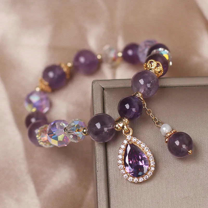 Purple amethyst crystal bracelet for women with micro-inlay processing detail