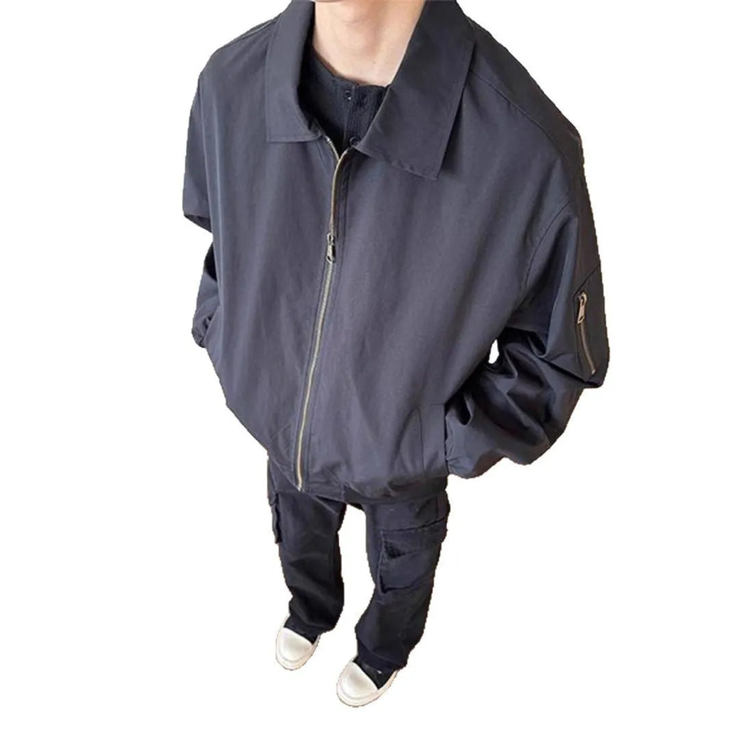 New high street fashion brand navy blue short baseball uniform jacket loose fit for teenagers