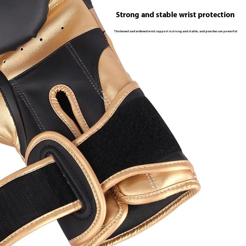 Pair of PU leather boxing gloves in vertical style for sanda training, available in multiple colours and weights
