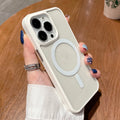 Transparent acrylic MagSafe phone case showing magnetic ring, compatible with iPhone 12 and 13 models