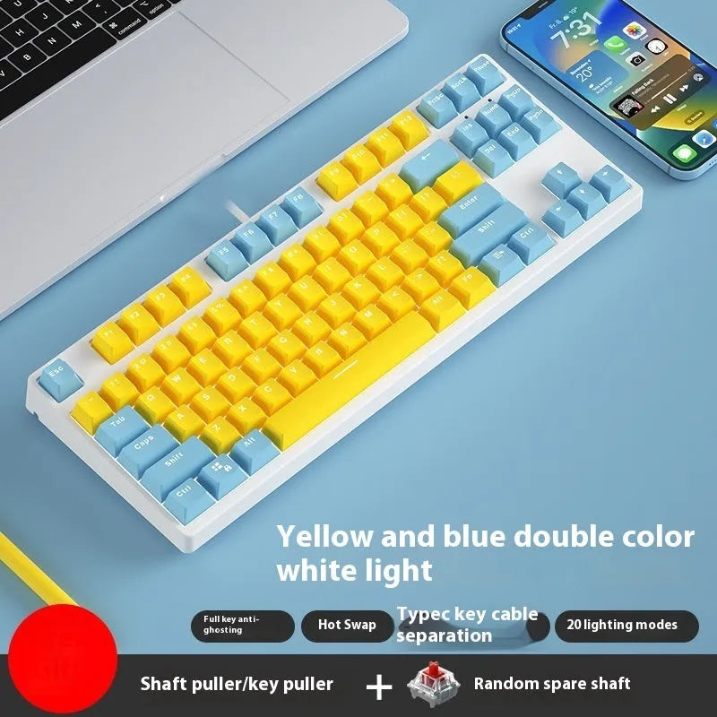 87-key wired mechanical keyboard with hot-swappable switches showing multiple colour combination options