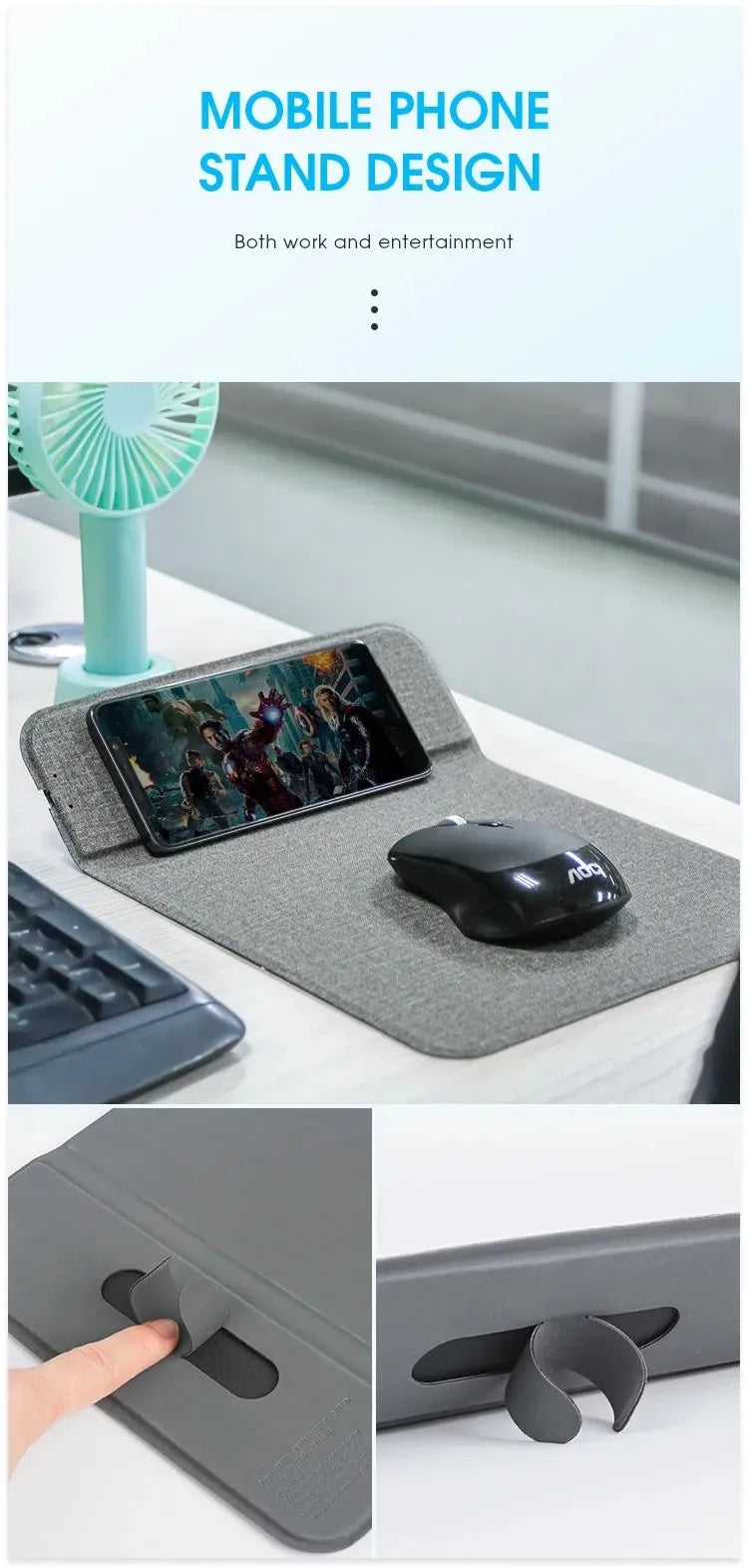 Foldable cloth wireless charging phone holder with 10W fast charging capability
