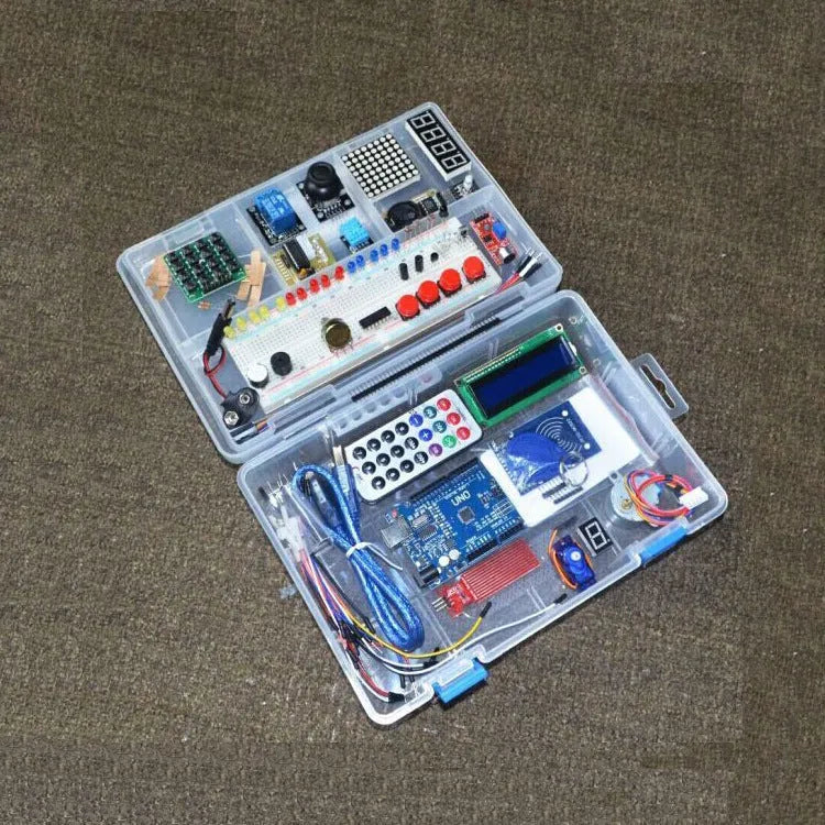 RFID upgraded Arduino starter kit with UNO R3 board, stepper motor, servo, breadboard, and modules