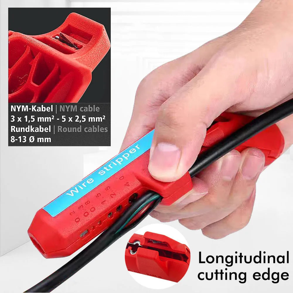 Multifunctional wire stripper for wire and cable stripping and peeling, shown in red or black, single pack