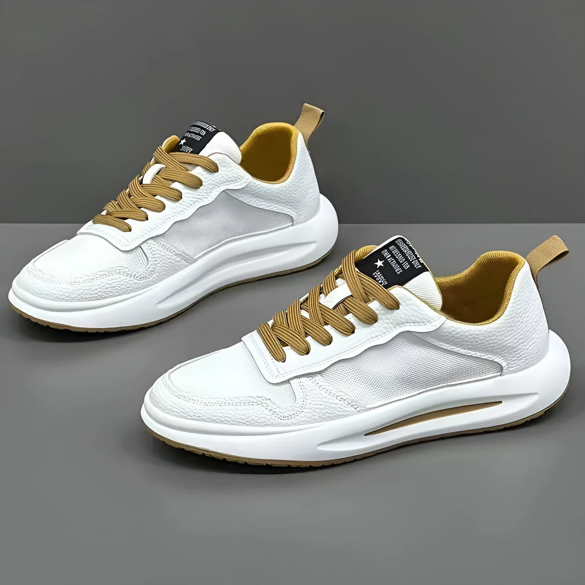 Men's breathable mesh casual shoes in white and yellow, white and black, or pure white, sizes 39-43