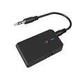 Black Bluetooth audio adapter with 3.5mm AUX jack and USB cable for wireless streaming