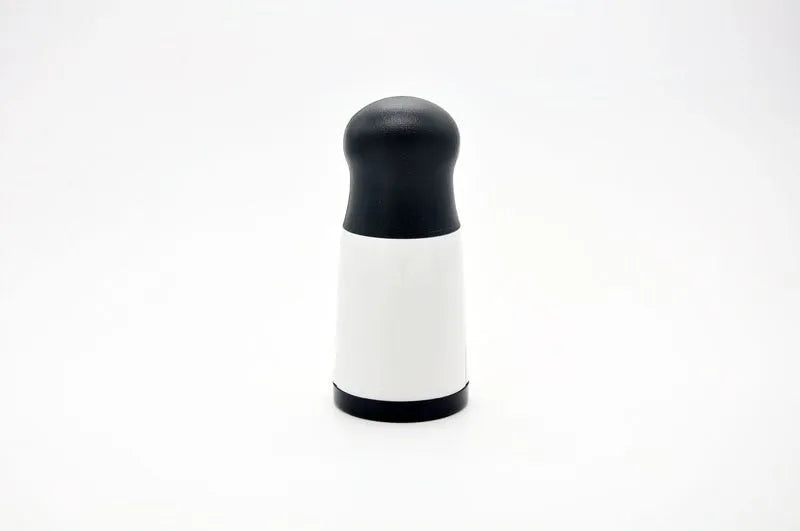Stainless steel rotary cheese grater 17cm tall with black and white finish, hand crank and two blades